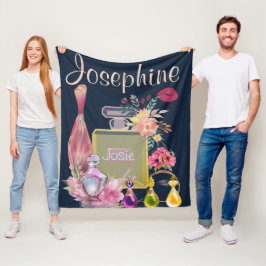 Gepersonaliseerde naam parfumflessen Roze bloem Fleece Deken