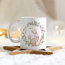 Gepersonaliseerde naam Pasen Roze Konijn Patroon Koffiemok