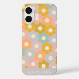 Gepersonaliseerde naam  Pastel Hexagon Floral iPhone 16 Hoesje