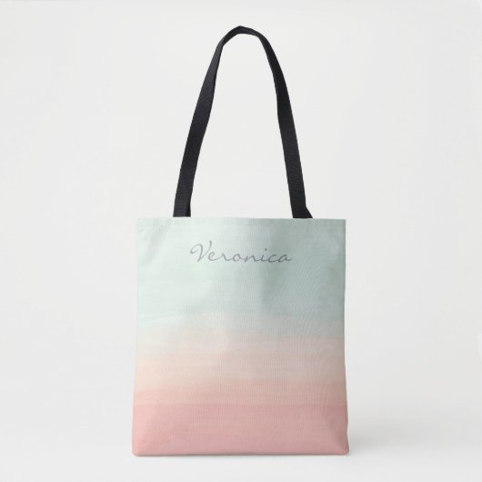 Gepersonaliseerde naam Pastel Mint Peach Waterverf Tote Bag (Voorkant)