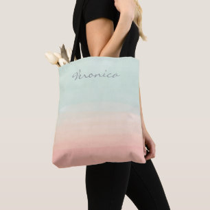 Gepersonaliseerde naam Pastel Mint Peach Waterverf Tote Bag