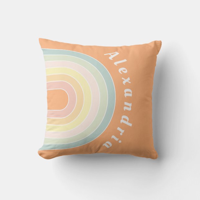 Gepersonaliseerde naam Pastel Rainbow Retro Kussen (Voorkant)