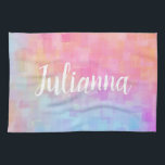 Gepersonaliseerde naam Pastel Waterverf Soft Pink Theedoek<br><div class="desc">Verfris uw keuken met deze gepersonaliseerde pastel waterverf keukenhanddoek met een zacht, kunstzinnig mengsel van roze, blauw en perzikkleuren. De elegante scriptnaam voegt een aangepast tintje toe, waardoor het een perfect cadeau is voor housewarmings, verjaardagen of iedereen die houdt van een stijlvolle en functionele inrichting. Een mooie manier om kleur...</div>