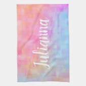 Gepersonaliseerde naam Pastel Waterverf Soft Pink Theedoek (Verticaal)