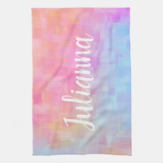 Gepersonaliseerde naam Pastel Waterverf Soft Pink Theedoek (Verticaal)