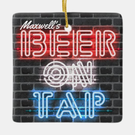 Gepersonaliseerde naam Patriottic Beer Sign Brewer Keramisch Ornament (Voorkant)