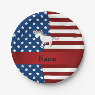 Gepersonaliseerde naam Patriottische eenhoorn Papieren Bordje