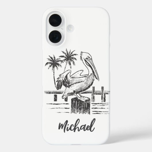 Gepersonaliseerde naam Pelikaan op een post palmbo Case-Mate iPhone Case (Achterkant)