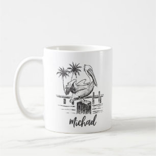Gepersonaliseerde naam Pelikaan op een post palmbo Koffiemok
