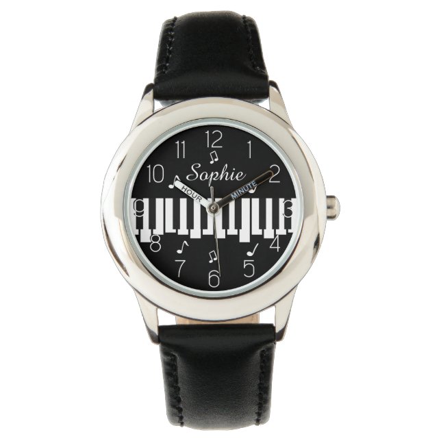 Gepersonaliseerde naam Piano Keyboard Musician's Horloge (Voorkant)