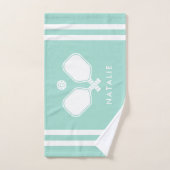 Gepersonaliseerde naam Pickleball Aqua Blue Stripe Handdoek (Handdoek)
