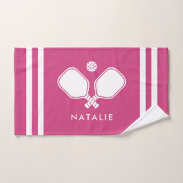Gepersonaliseerde naam Pickleball Magenta Stripes Handdoek