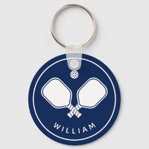 Gepersonaliseerde naam Pickleball Navy Blauw & Wit Sleutelhanger