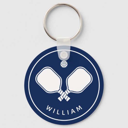 Gepersonaliseerde naam Pickleball Navy Blauw & Wit Sleutelhanger (Voorkant)
