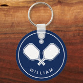 Gepersonaliseerde naam Pickleball Navy Blauw & Wit Sleutelhanger (Achterkant)