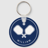 Gepersonaliseerde naam Pickleball Navy Blauw & Wit Sleutelhanger (Achterkant)