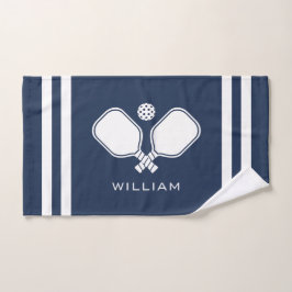 Gepersonaliseerde naam Pickleball Navy Blue Stripe Handdoek