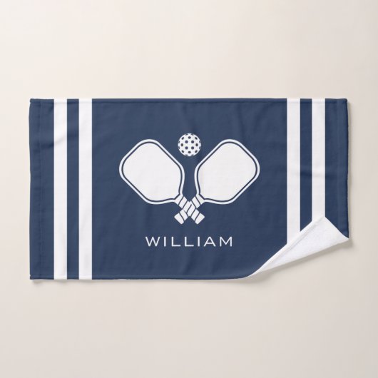 Gepersonaliseerde naam Pickleball Navy Blue Stripe Handdoek (Handdoek)