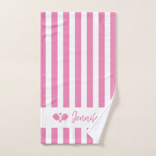 Gepersonaliseerde naam Pickleball Pink Stripes Handdoek