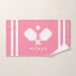 Gepersonaliseerde naam Pickleball Pink Stripes Handdoek
