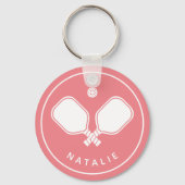 Gepersonaliseerde naam Pickleball Pink & White Sleutelhanger (Voorkant)