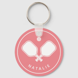 Gepersonaliseerde naam Pickleball Pink & White Sleutelhanger