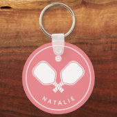 Gepersonaliseerde naam Pickleball Pink & White Sleutelhanger (Achterkant)