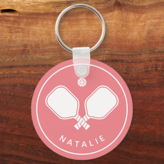 Gepersonaliseerde naam Pickleball Pink & White Sleutelhanger (Achterkant)