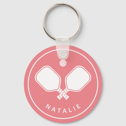 Gepersonaliseerde naam Pickleball Pink & White Sleutelhanger (Achterkant)