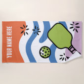Gepersonaliseerde naam Pickleball Retro Motion Strandlaken (Voorkant)