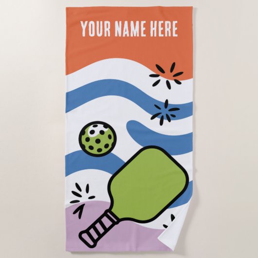 Gepersonaliseerde naam Pickleball Retro Motion Strandlaken (Voorkant)