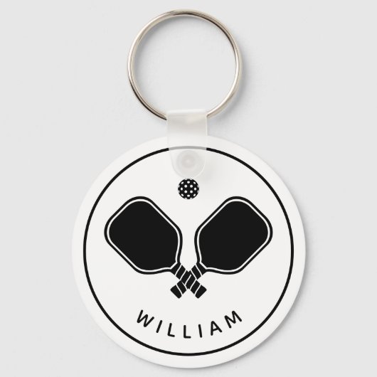 Gepersonaliseerde naam Pickleball Wit & Zwart Sleutelhanger (Voorkant)