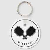 Gepersonaliseerde naam Pickleball Wit & Zwart Sleutelhanger (Achterkant)