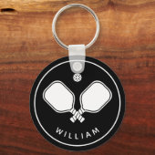 Gepersonaliseerde naam Pickleball Zwart & Wit Sleutelhanger (Achterkant)