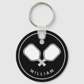 Gepersonaliseerde naam Pickleball Zwart & Wit Sleutelhanger (Achterkant)