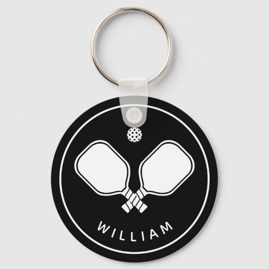 Gepersonaliseerde naam Pickleball Zwart & Wit Sleutelhanger (Achterkant)