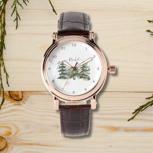Gepersonaliseerde naam Pine Forest and Mountain Horloge