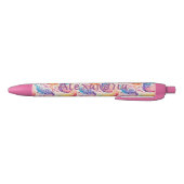 Gepersonaliseerde naam Pink Aqua Blue Paisley Feat Zwarte Inkt Pen (Bodem)