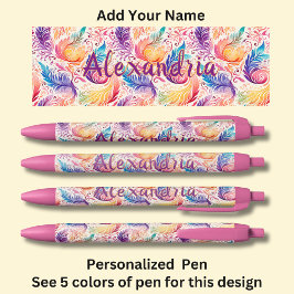 Gepersonaliseerde naam Pink Aqua Blue Paisley Feat Zwarte Inkt Pen