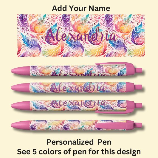 Gepersonaliseerde naam Pink Aqua Blue Paisley Feat Zwarte Inkt Pen
