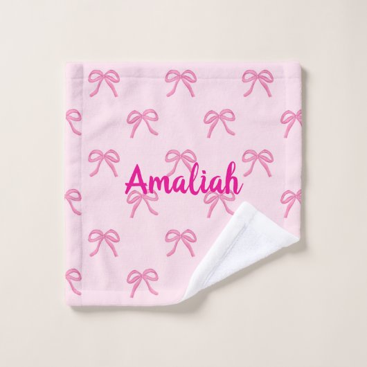 Gepersonaliseerde naam Pink Bow Coquette Washandje (Wasdoekje)