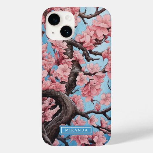 Gepersonaliseerde naam Pink Cherry Blossom Case-Mate iPhone Case (Achterkant)