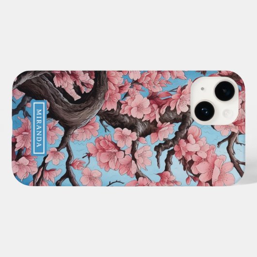 Gepersonaliseerde naam Pink Cherry Blossom Case-Mate iPhone Case (Achterkant (horizontaal))