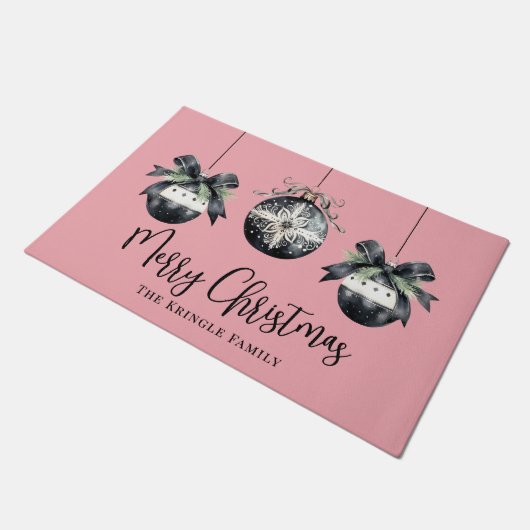 Gepersonaliseerde naam Pink Christmas Deurmat (Schuin)