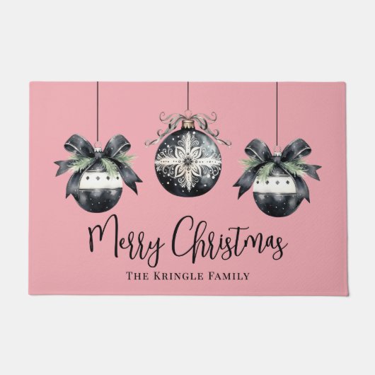 Gepersonaliseerde naam Pink Christmas Deurmat (Voorkant)