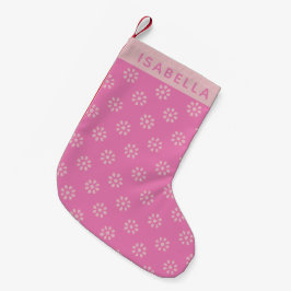 Gepersonaliseerde naam Pink Daisy Cheerful Christm Kleine Kerstsok