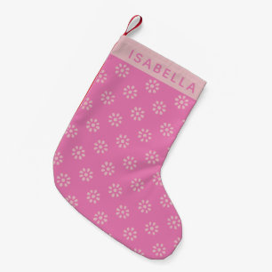 Gepersonaliseerde naam Pink Daisy Cheerful Christm Kleine Kerstsok