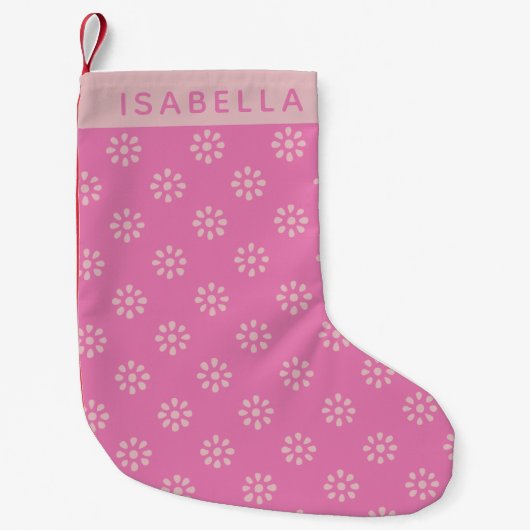 Gepersonaliseerde naam Pink Daisy Cheerful Christm Kleine Kerstsok (Voorkant)