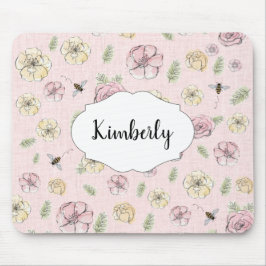 Gepersonaliseerde naam Pink Floral Muismat