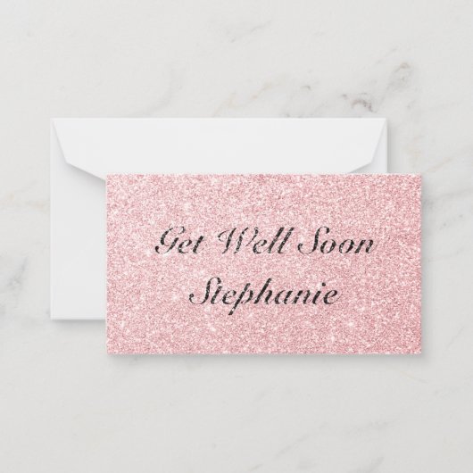 Gepersonaliseerde naam Pink Glitter Get Well Soon  Notitiekaartje (Voorkant)